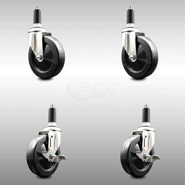 Service Caster 5 Inch 316SS Hard Rubber Swivel 1 Inch Expanding Stem Caster Brake SCC, 2PK SCC-SS316EX20S514-HRS-2-TLB-2-1 - main